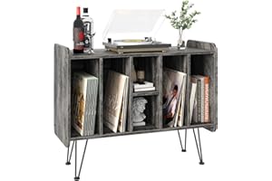 Arbuxzuy Record Player Stand,Large Vinyl Record Storage,Holds Albums，Brown Vinyl Holder Storage Shelf, Side End Table,Turntab