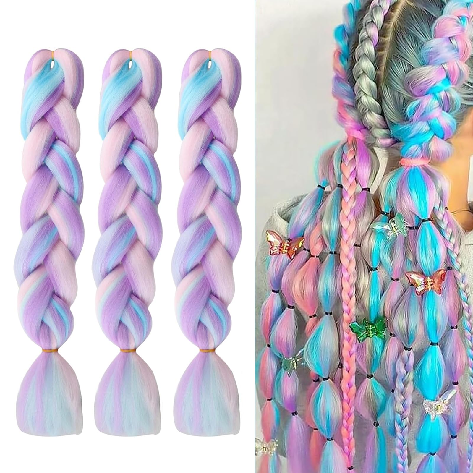 Leogony 3PCS 4 Tone Hair Extensions for Braiding, Easy To Install Plait Coloured Synthetic Wig, Fake Braids Hair for Multi-Purpose — image 1