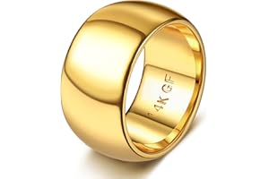 Florideco 14K Gold Filled Ring for Women Men Thick Thin Pinky Thumb Ring Wedding Band Ring Non Tarnish Plain Domed Comfort Fit Size 6 to 10