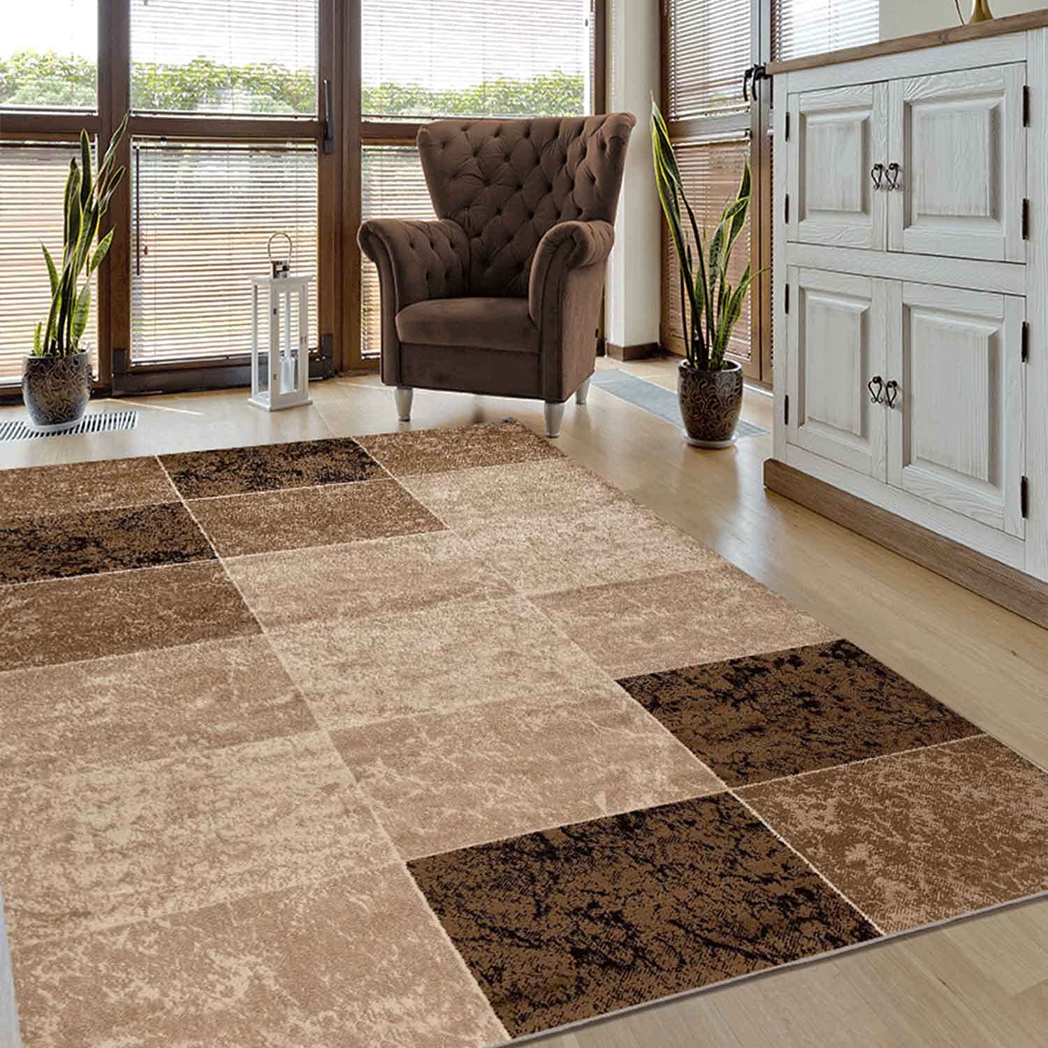VIMODA Designer Rug Modern Checked, Marble Pattern, Mottled in brown Beige - ÖKO TEX Certified - Beige, 80 cm x 150 cm