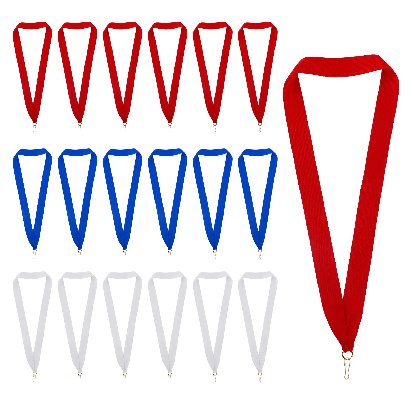 18 Pcs Medal Ribbons, Award Ribbons for Medals Lanyard Ribbons with Clips Medal Neck Ribbons for Sports Competitions School Classroom Office Party Decorations Gifts Favors Supplies (Red White Blue)