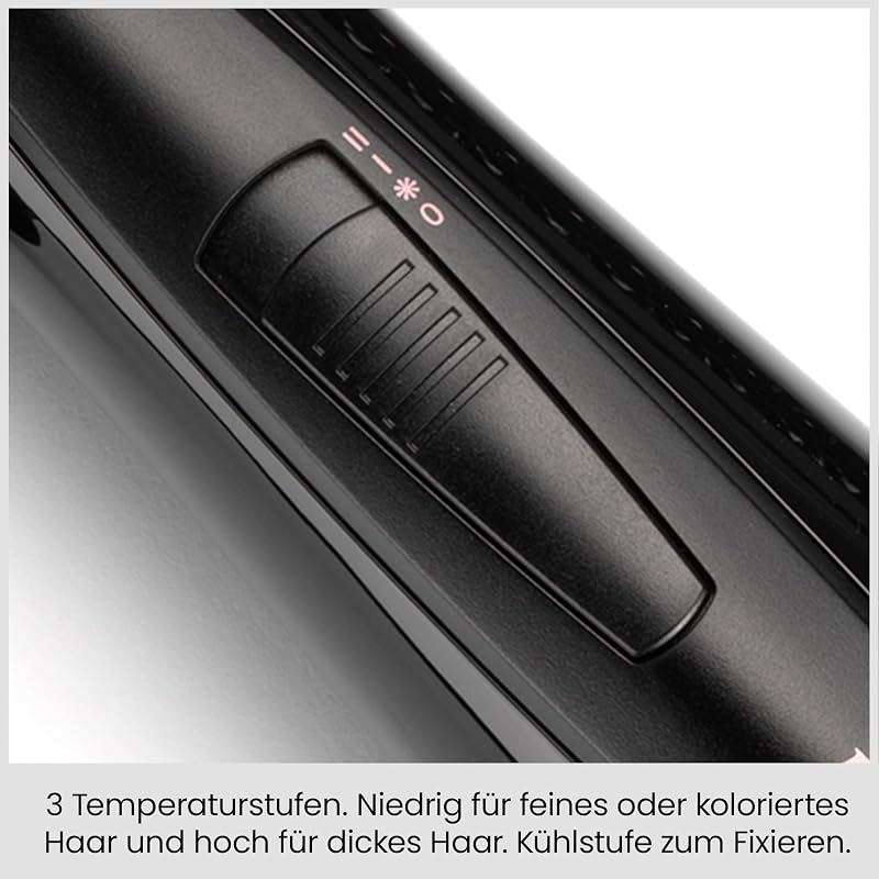 Perfect Finish - 1000W Warmluftbürste. 3 Aufsätze zum Glätten, Volumen & Formen, 2 Temperatureinstellungen + Kaltstufe, Ionen-Technologie für Anti-Frizz, schwarz, AS126E