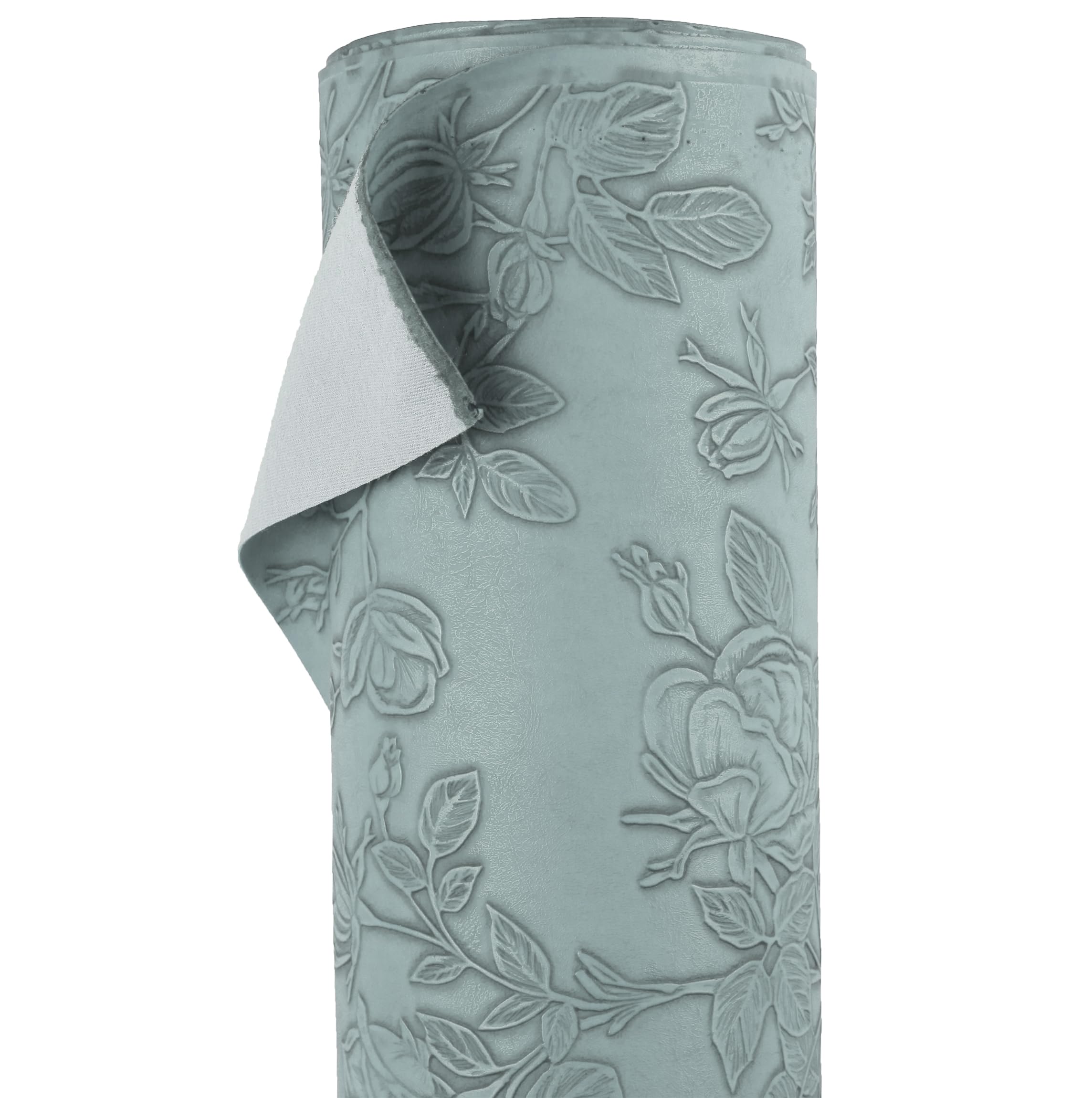 A-Express Floral Faux Leather Fabric - Embossed PU Vinyl Material - 140cm 55" Inches Wide - 430 GSM by The Metre - Textured Flower Upholstery Fabric, DIY Craft Sheets, Purse - Blue Half Metre