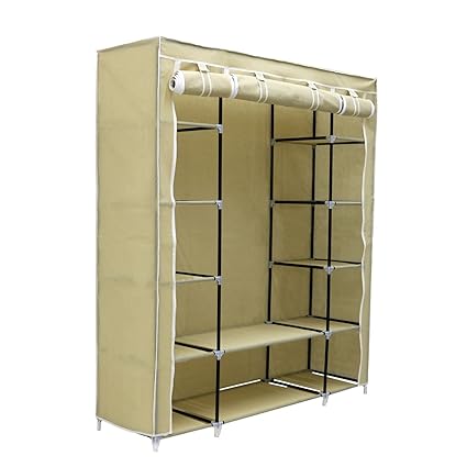 Oypla Triple Cream Canvas Wardrobe Clothes Rail Hanging Amazon Co