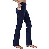 Keolorn Women's Bootleg Yoga Pants with Hidden Pockets Tummy Control Running Legging Long Bootcut