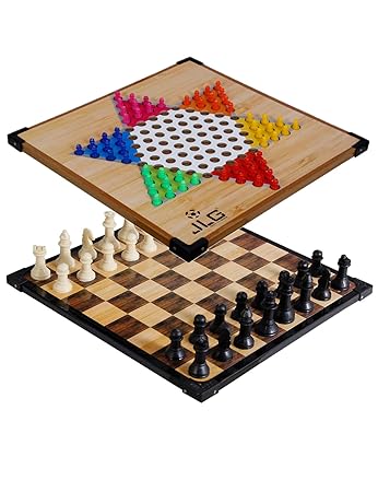 JLG Wooden Chinese Checker and Chess Board(12X12) with Tokens & Wooden Chessmen