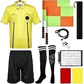 Hicarer 6 Pcs Soccer Referee Kit Football Package for Men Soccer Referee Costume Shirt Linesman Flags Whistle Cards Sport Accessory for Adult Teenager