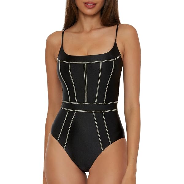 Vince Camuto Women's Color Block Halter One-Piece Swimsuit - Removable Soft Cups, Adjustable Straps - View #3