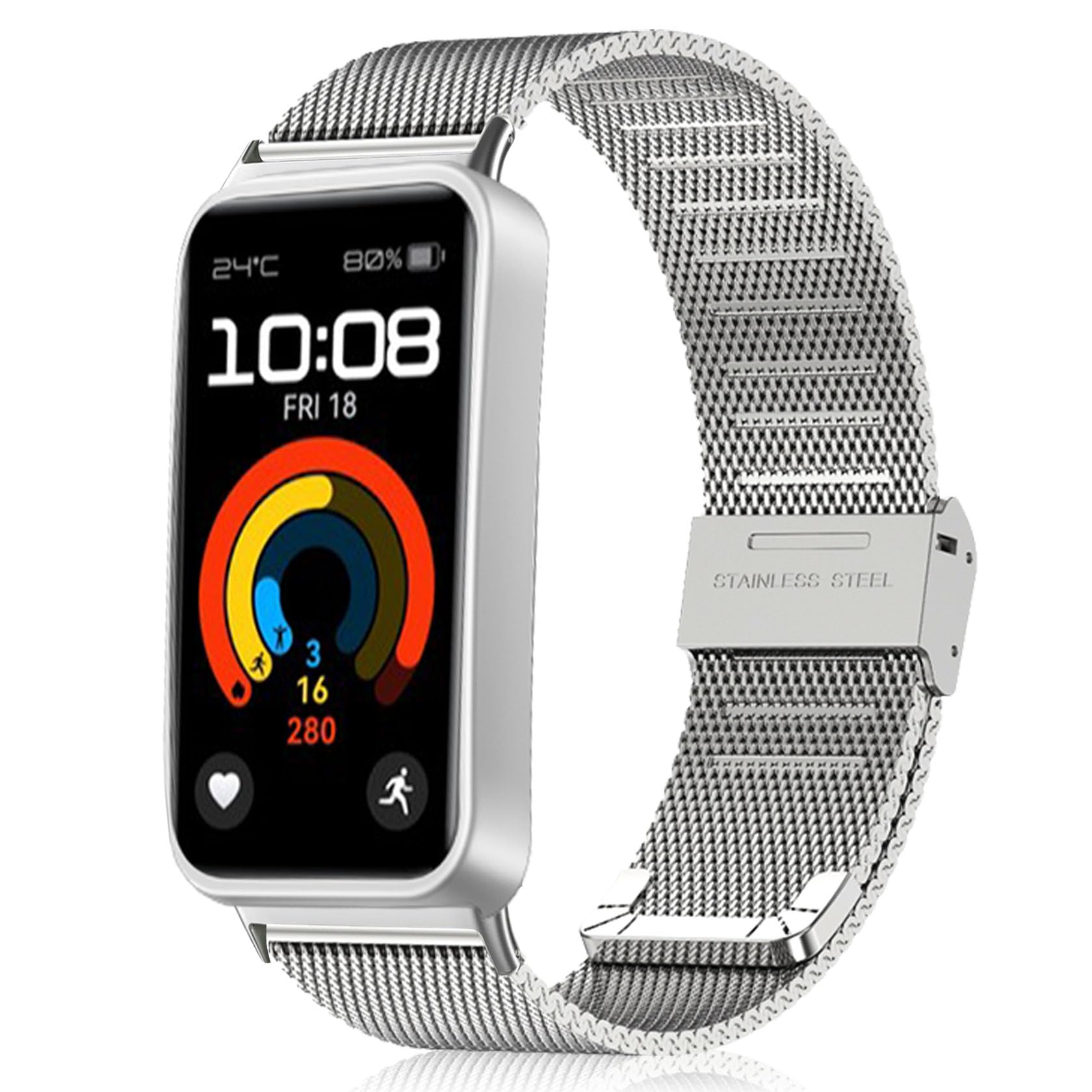 ToVioc Bracelet Compatible with Huawei Watch Fit 2, Mesh Woven Stainless Steel Metal, Watch Strap Replacement Strap for Huawei Watch Fit 2 - Silver