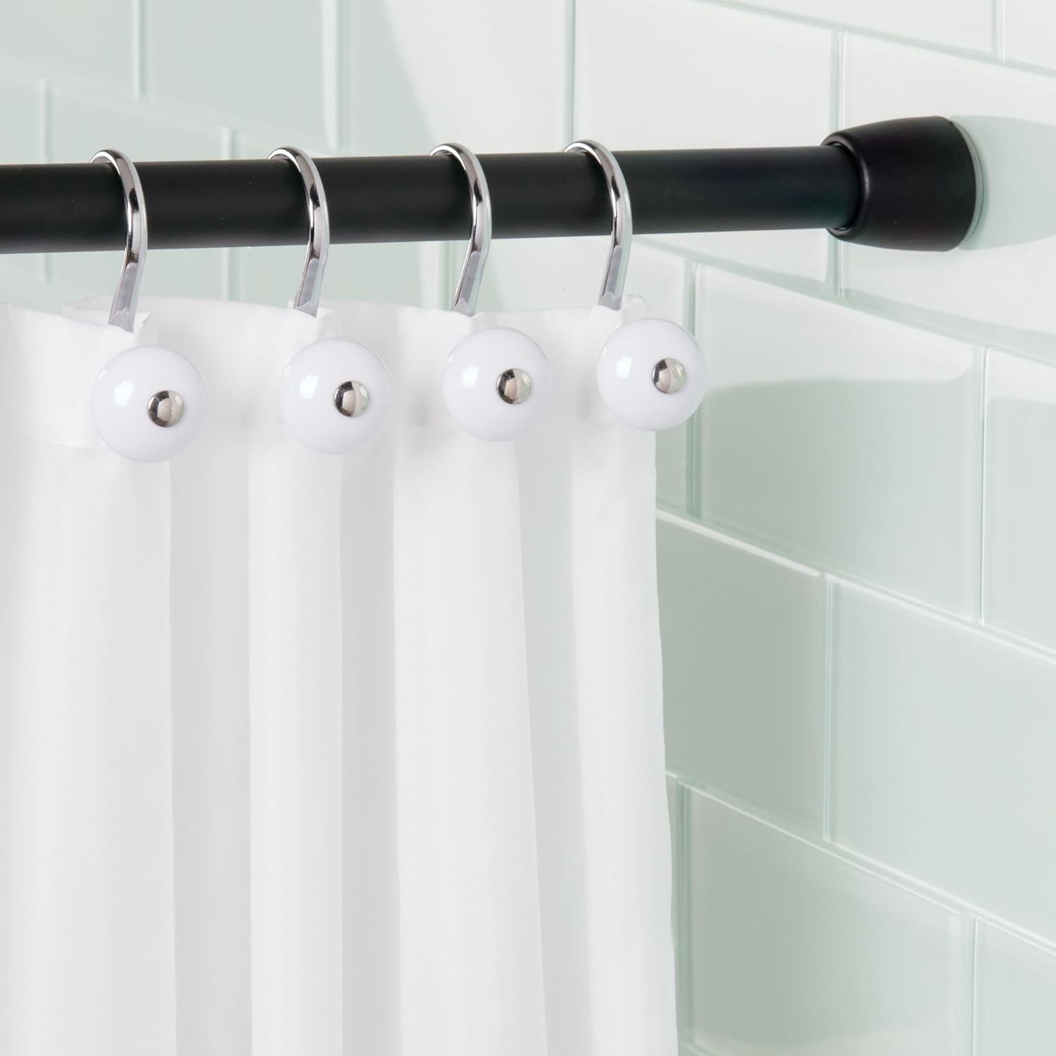 iDesign York Metal Shower Curtain Hooks, Rust Resistant Shower Hooks Rings for Kid's Bathroom, Guest Bathroom, Master Bathroom, Set of 12, White and Chrome,75371: Home & Kitchen