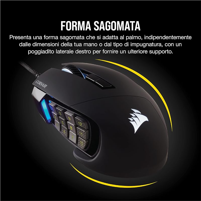 Scimitar ELITE RGB Mouse Gaming Ottico per MOBA/MMO 18000 DPI, Nero