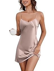 Marvmys Womens Satin Sleeveless Nightgown Sexy V