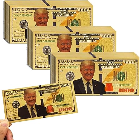 Amazon Long7ines 1000ドル ドナルド トランプ 紙幣 1000ドル 24kゴールドコーティング ドナルド トランプ レガシー限定品 百万ドル紙幣 通貨コレクターや共和党員へのギフトに最適 30ピース カードゲーム トランプ おもちゃ