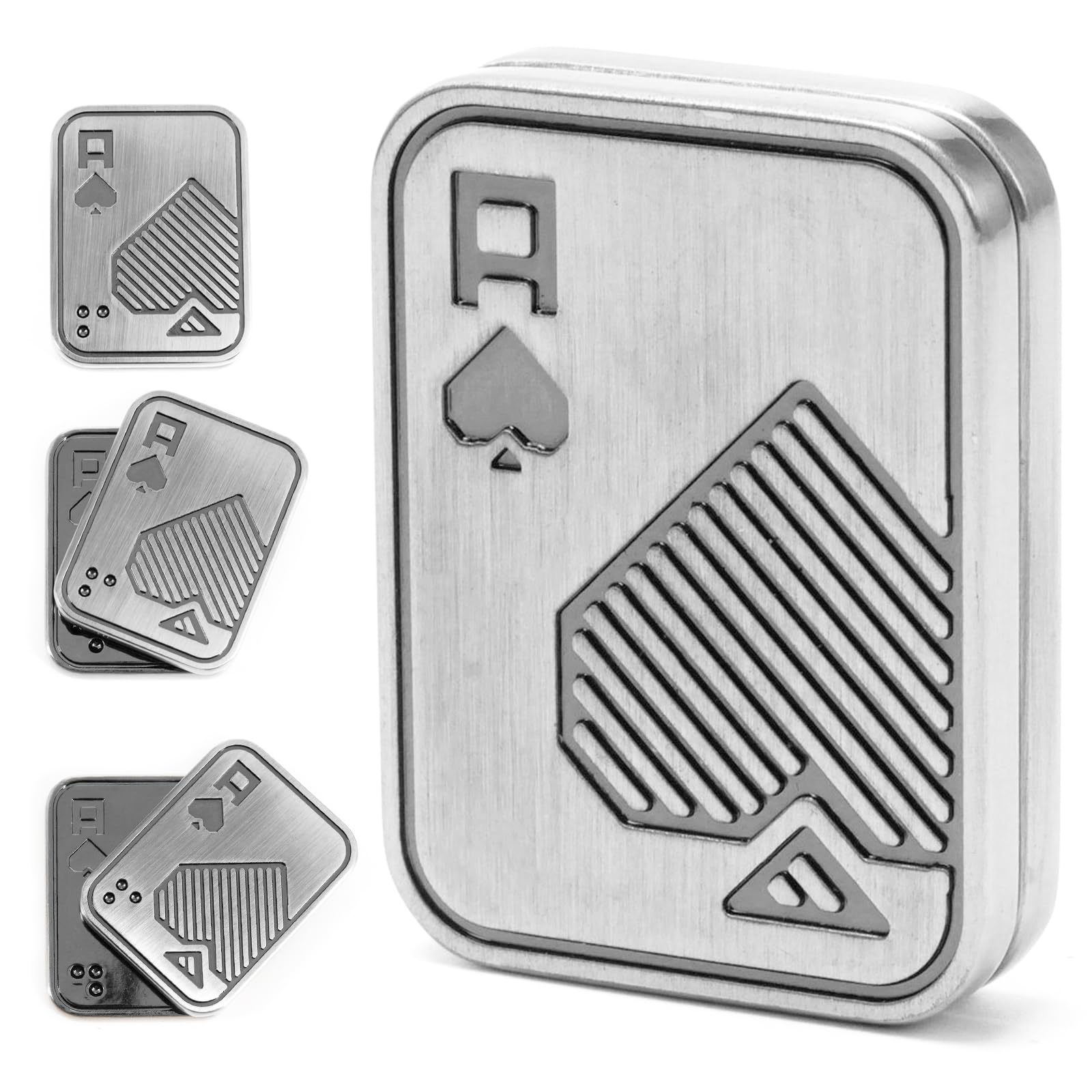 VANANA Metal Poker Finger Slider, Magnetic Push Card Adult Fidget Toys to Relieve Pressure Stress Anxiety Office Desk Toy (A, Silver)
