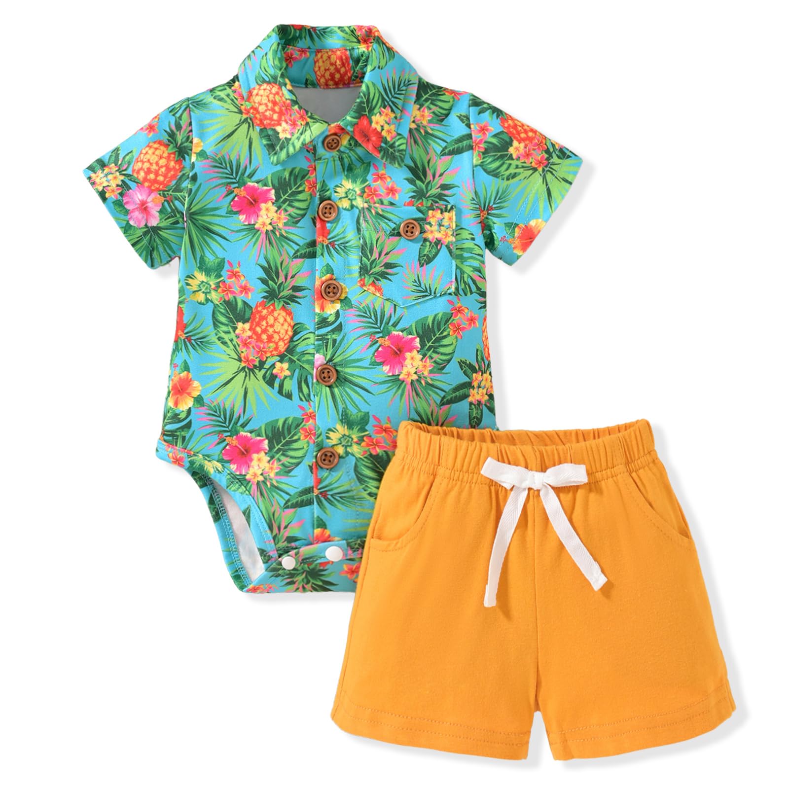 Photo 1 of MINIFEIKO 6-12 Months Baby Boy Hawaiian Outfit Beach Infant Shorts Set Clothes for Summer Yellow