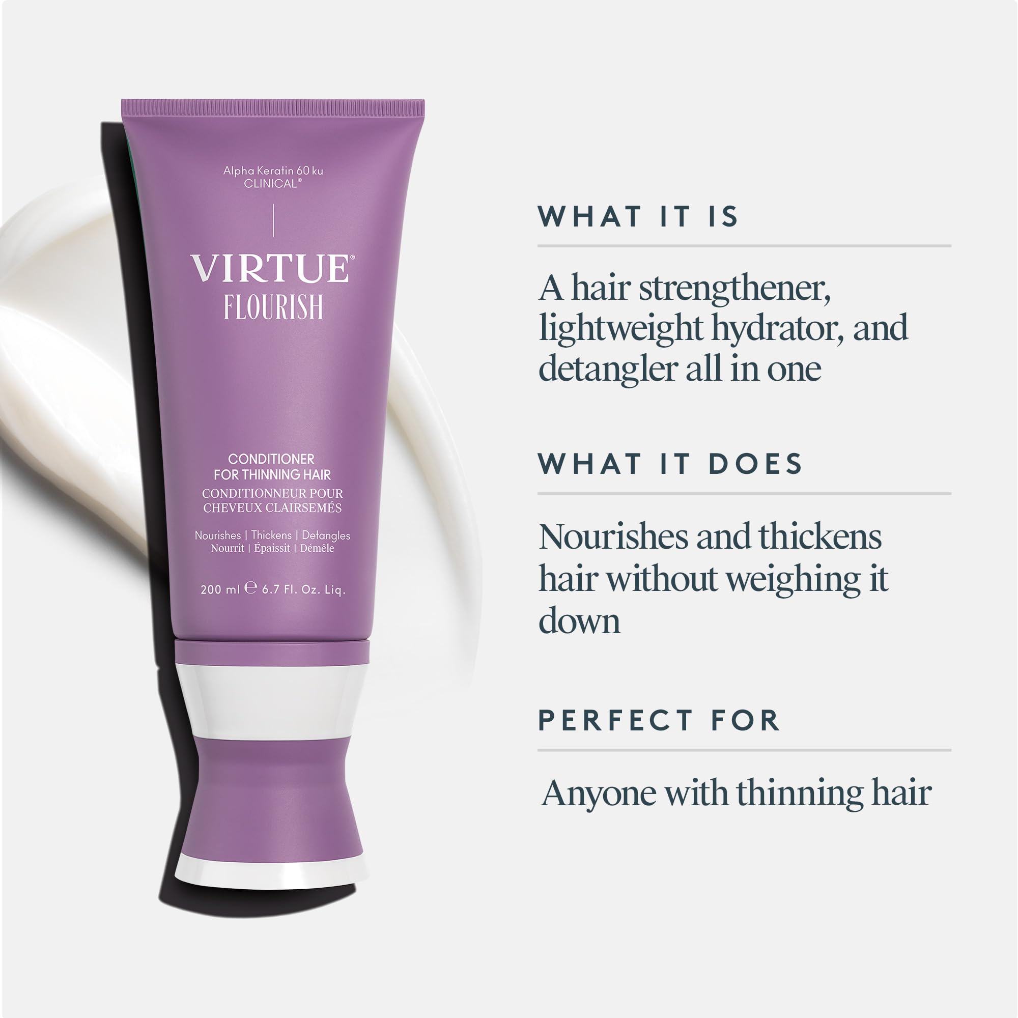 VIRTUE Flourish Conditioner for Fine or Thinning Hair, Sulfate Free | Detangles and Thickens | Color Safe | Hair Growth Product