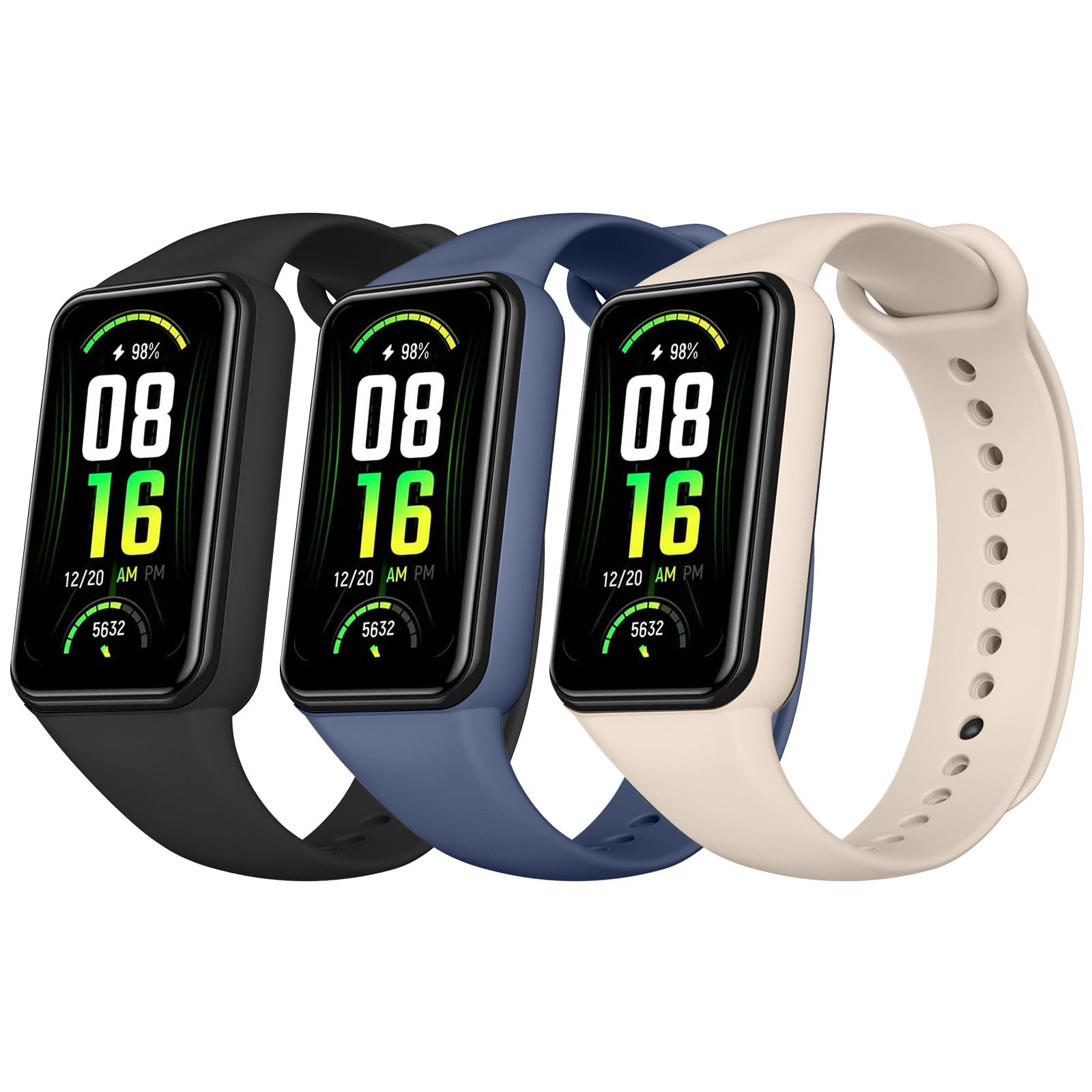 AK Pack 3 Straps Compatible for Amazfit Band 7 Band for Women Men, 3 Pack Soft Comfortable Adjustable Silicone Sport Replacement Wristband for Amazfit Band 7 (Black/Navy Blue/Ivory White)
