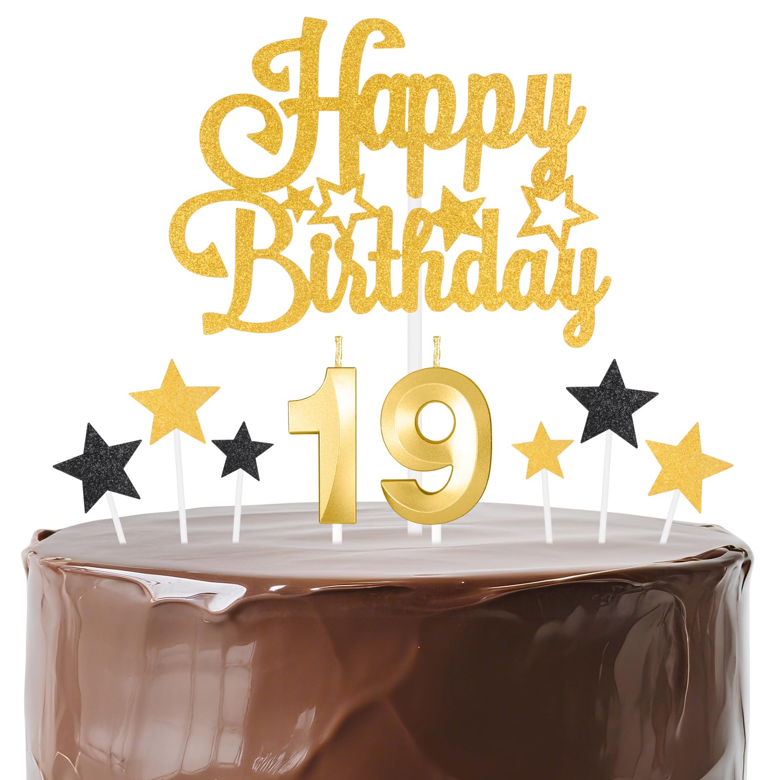 mciskin Gold Birthday Candles Set,Girl Boy 19th Birthday Decorations,Golden Number 19 Candle for Cake,Gold Candles Cake Toppers with Star for Girls Boys Birthday Party Anniversary Decorations