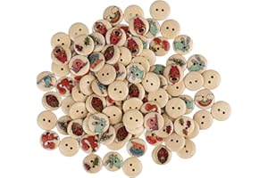 100pcs Mixed Wooden Buttons, Printed Round Decorative Sewing Buttons with 2 Holes for DIY Crafts, Christmas Gifts, Clothes an