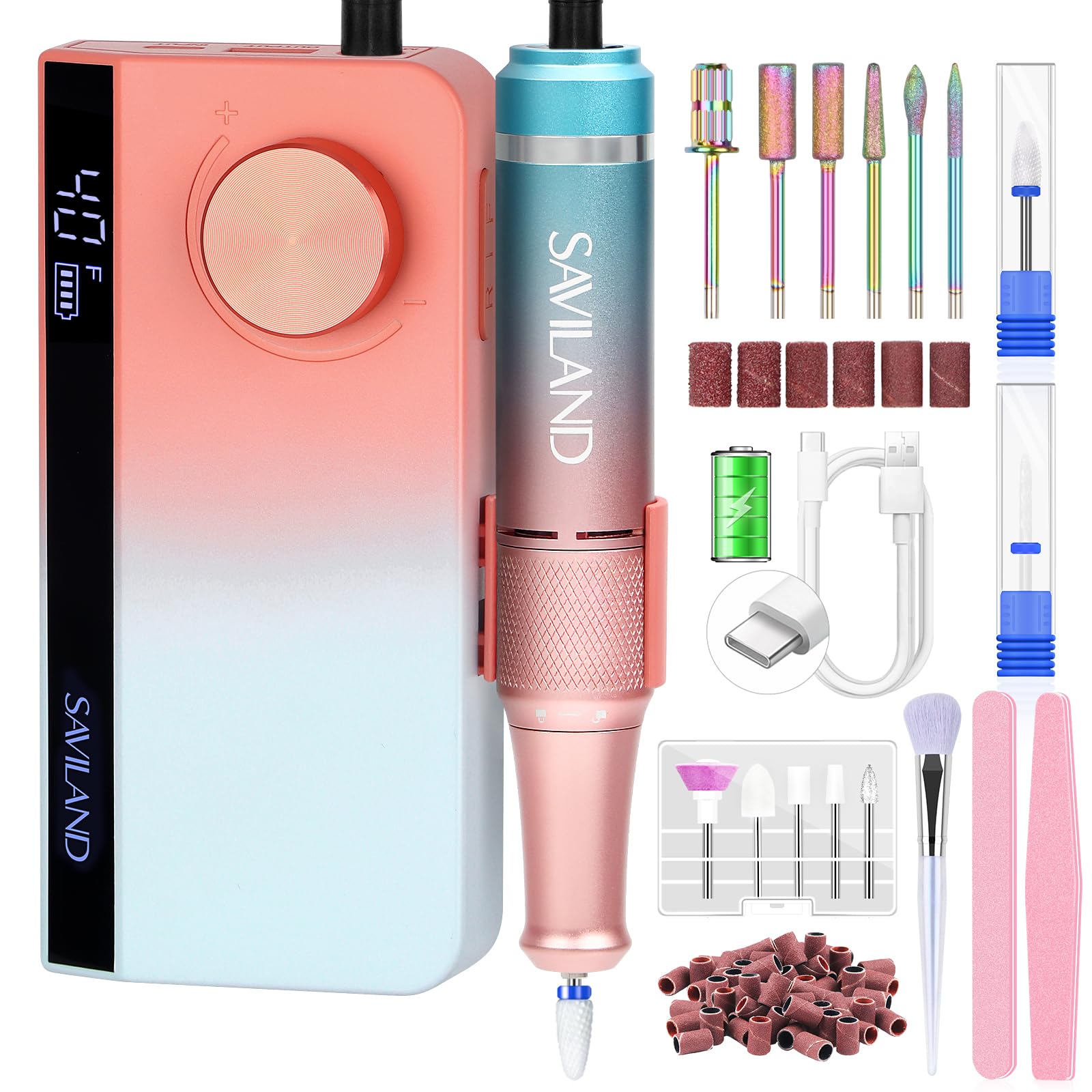 SAVILAND Electric Nail Drill Professional: 40000RPM Upgrad Nail Drill Kit 2024 Beautiful Gradient Sunset Color Scheme Nail Drill Machine Portable Nail File & Buffers Salon Use Manicure Pedicure