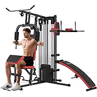 Soozier All-in-One Smith Machine, Multi Gym Workout Station with Weight Stack, Home Gym Equipment with Sit up Bench, Push up 