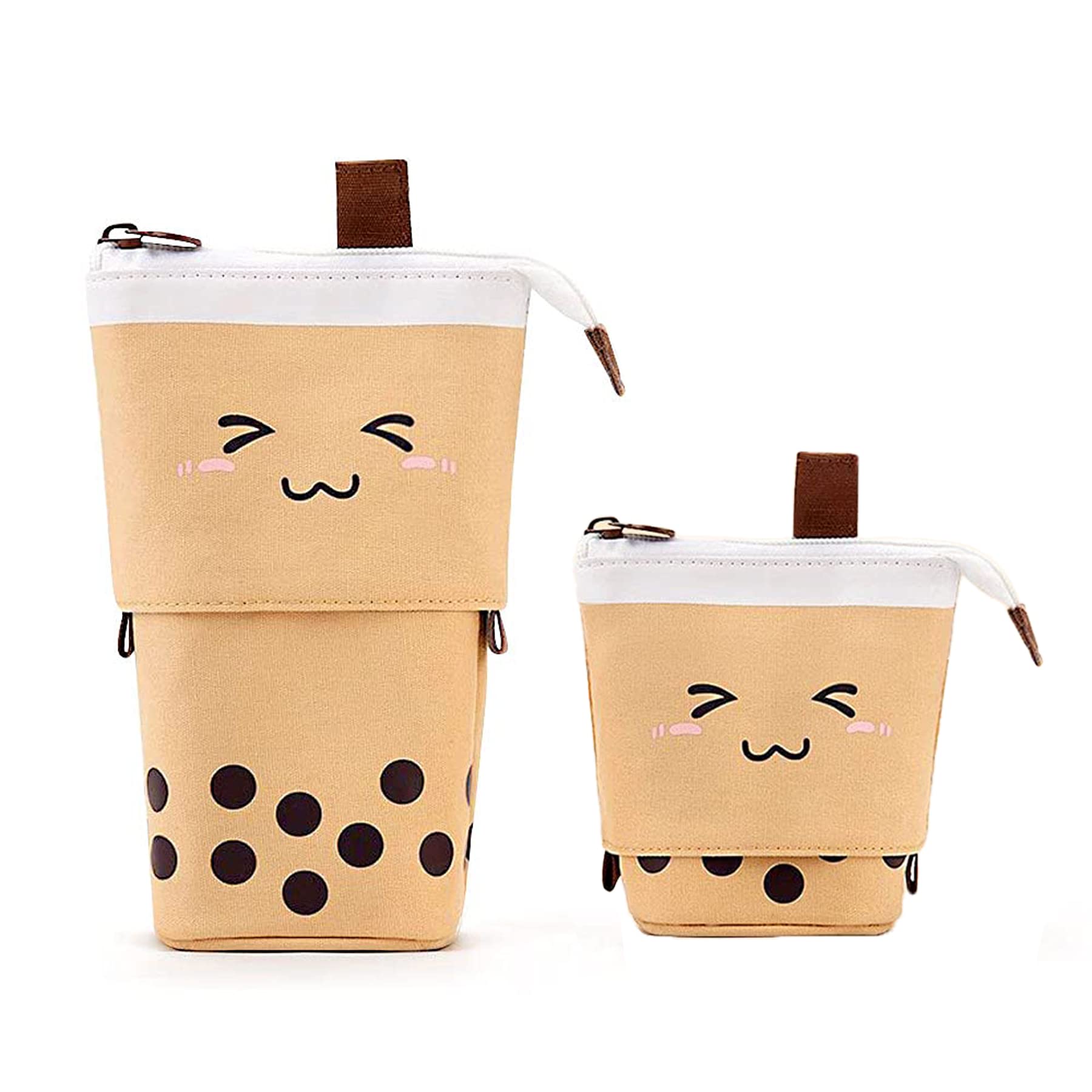 Telescopic Pencil Case, 2-in-1 Retractable Pencil Case, School Pencil Case, Pop-up Stationery, Stand Up Pencil Case with Zip Closure for Cosmetic Stationery Office School, Coffee Milk Tea, thé au