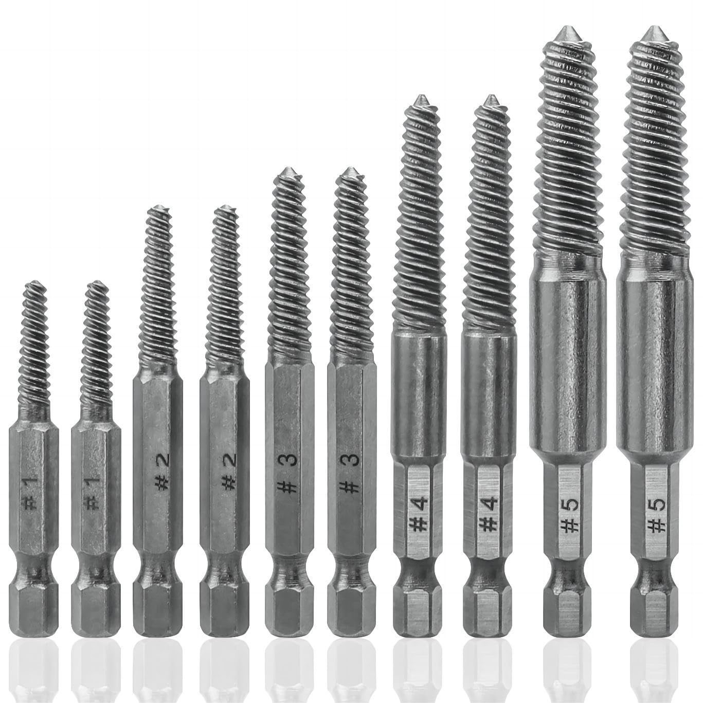 Treki Screw Extractor Drill Bit Set, 10pcs 1/4" Hex Shank Easy Out Bolt Extractor Damaged Screw Remover Stripped Screw Removal Tool for Removing Broken Bolts, Studs