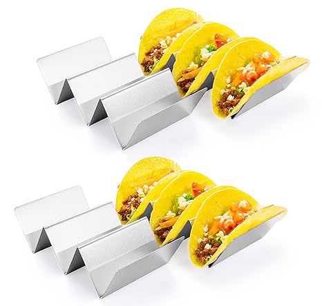 Taco Holder Stand Hapway 4 Pack Stainless Steel Taco Truck Tray Style Mexican Food Taco Rack Shells Safe For Baking Dishwasher And Grill Safe