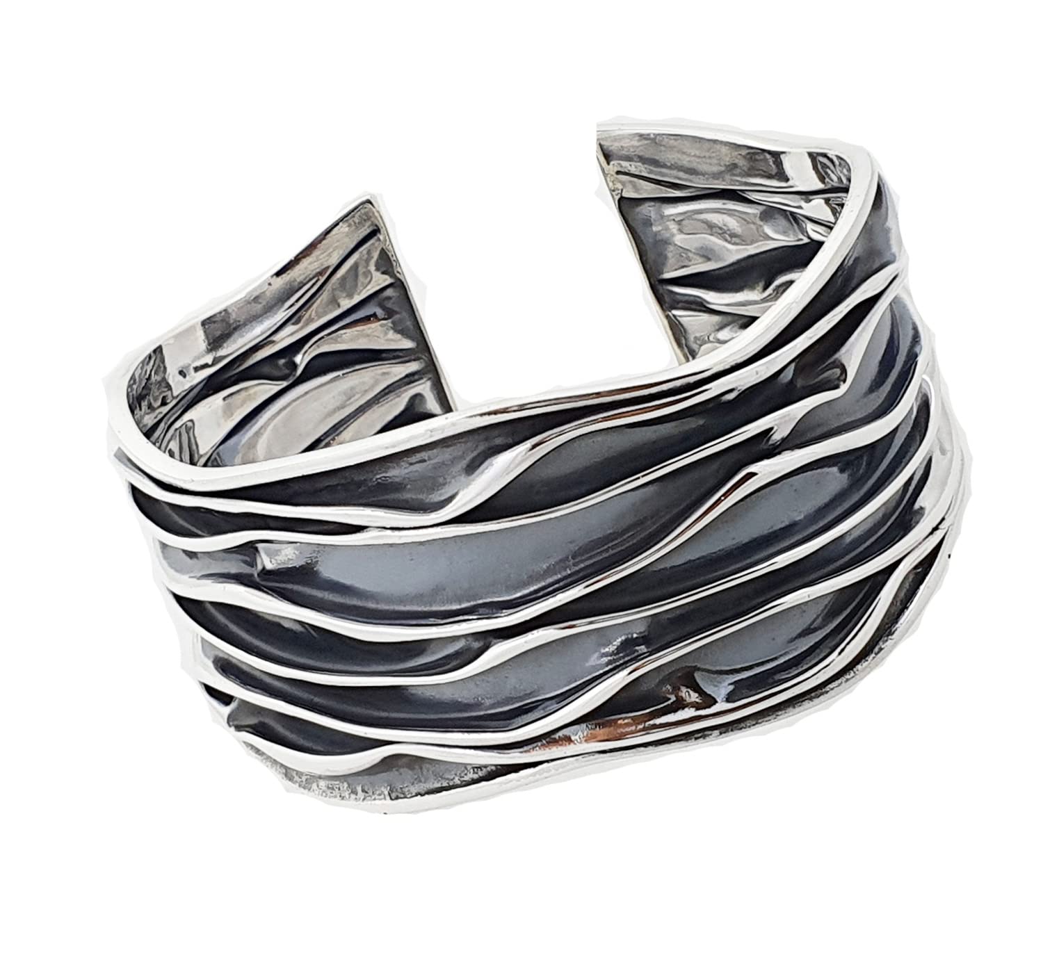 Treasure Bay Women's Bracelet - Crushed Style 925 Sterling Silver Cuff Bangle Bracelet for Women Ladies Girls (30mm)