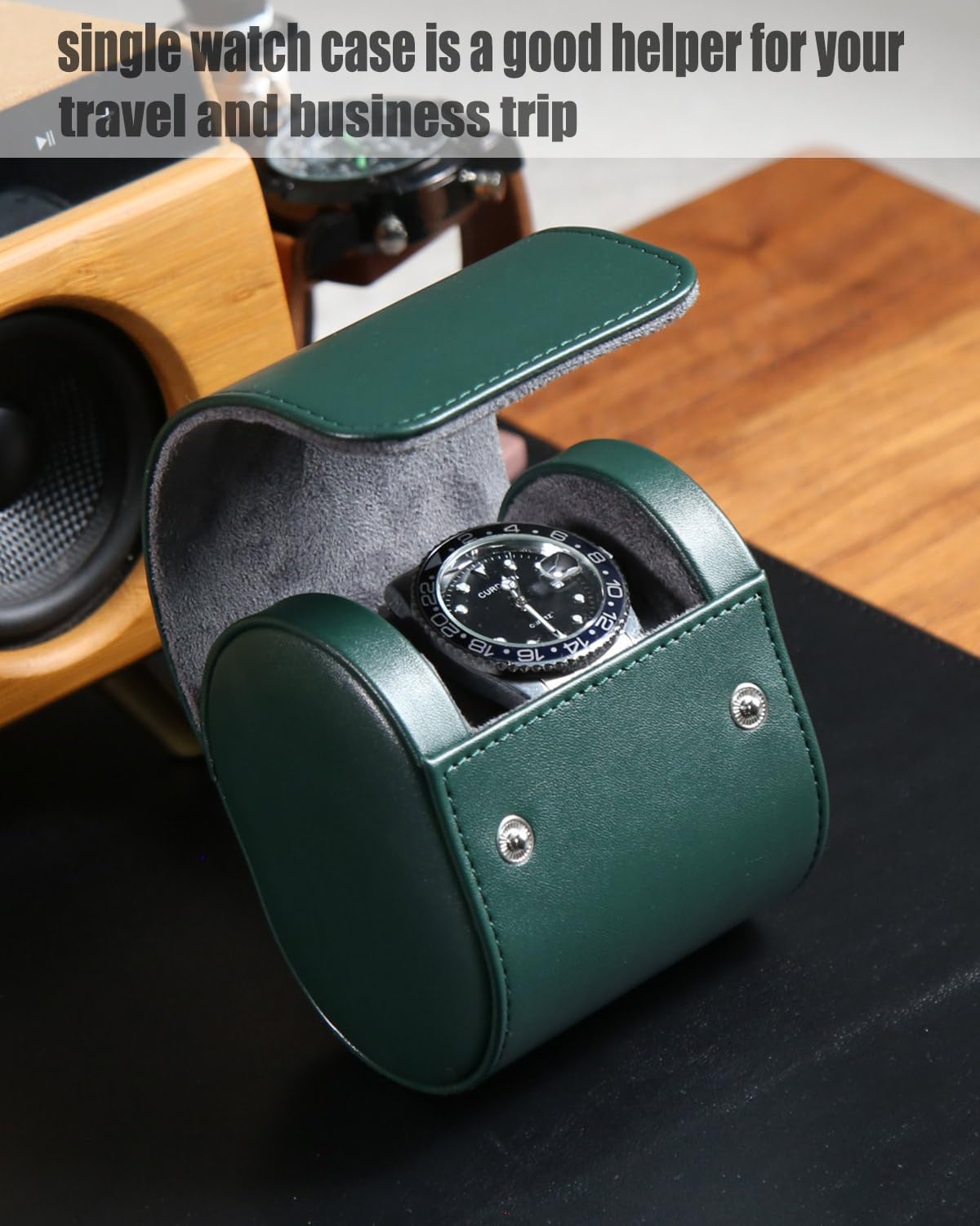 Besforu Watch Roll Travel Case for Men and Women with Suede Lining Watch Display Box Single Watch Storage and Organizer (Green)