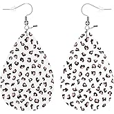 Zokola Leopard Print Water Drop Earrings, Cute Animal Pink Spots Leopard Skin Fur Dangle Earrings Jewelry Teardrop Leather Earrings For Mom Sister Friends
