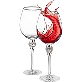 Rimmed Red Wine Glasses with Diamond Rhinestone Accent 18 oz, 10 Inches Tall Perfect Toasting Glasses for Bride and Groom Great for Party Wedding Anniversary and Special Occasion (Silver, Set of 2)