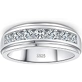 Spaidou Moissanite Mens Wedding Band D Color VVS1 925 Sterling Silver Engagement Rings 7 Round Cut Eternity Promise Ring Size 12