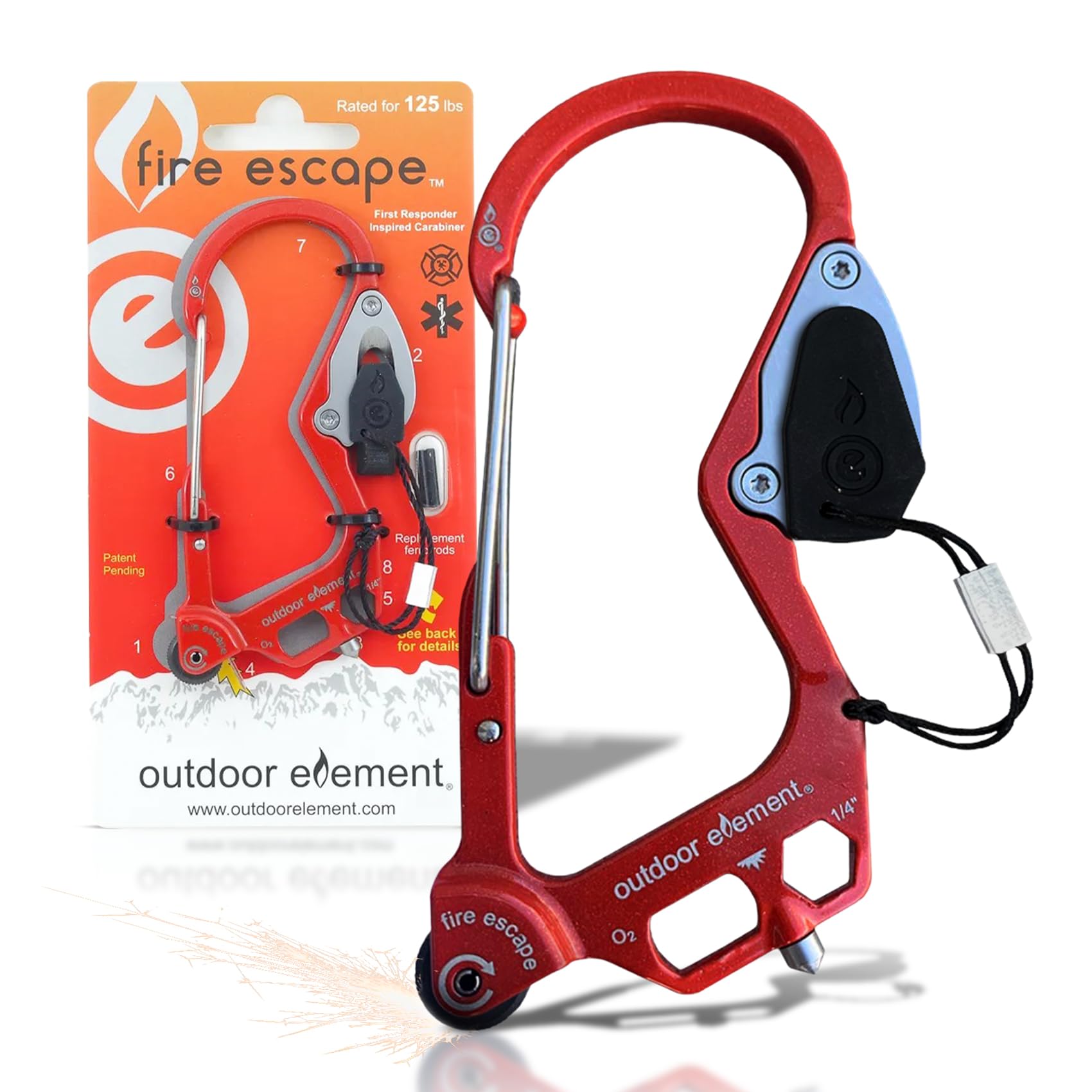 OUTDOOR ELEMENT The Fire Escape A Fire-Starting, Every-Day-Carry, Emergency Tool Carabiner (Red Rocks (Red))