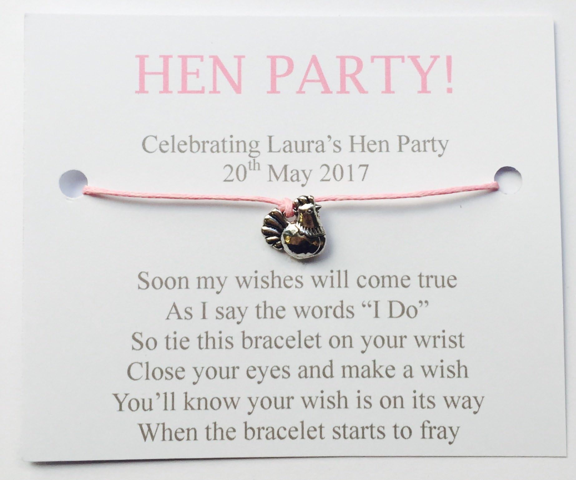 5 x Personalised Hen Party Hen Night Wish Bracelets Plain Design Beautiful Favours/Gifts (Pink)