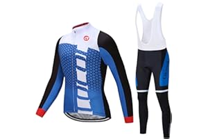 Coconut Ropamo CR Men's Cycling Clothing Set Long Sleeve Cycling Jersey Zipper Pocket Bike Outfit Cycling Bib Pants 3D Padded
