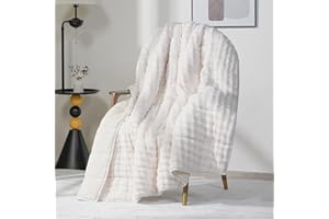Cottonblue Weighted Blanket 15lbs Bubble Faux Fur Plush Sherpa Weighted Blankets for Adults, Fits Twin/Full Size Bed, Cute Fuzzy Warm Heavy Blanket for Calm and Better Sleep, 48"x72", Cream White