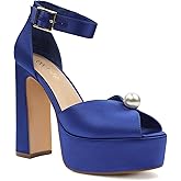 JENN ARDOR Platform High Heels for Women Sexy Peep Toe Chunky Heels Comfortable 4.5inch Block Heeled Sandals Pumps Ankle Strap Wedding Party Evening Dress Shoes