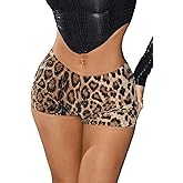 KIRJAUDU Women's Leopard Print Sequin Shorts Low Rise Sexy Rave Club Party Hot Pants