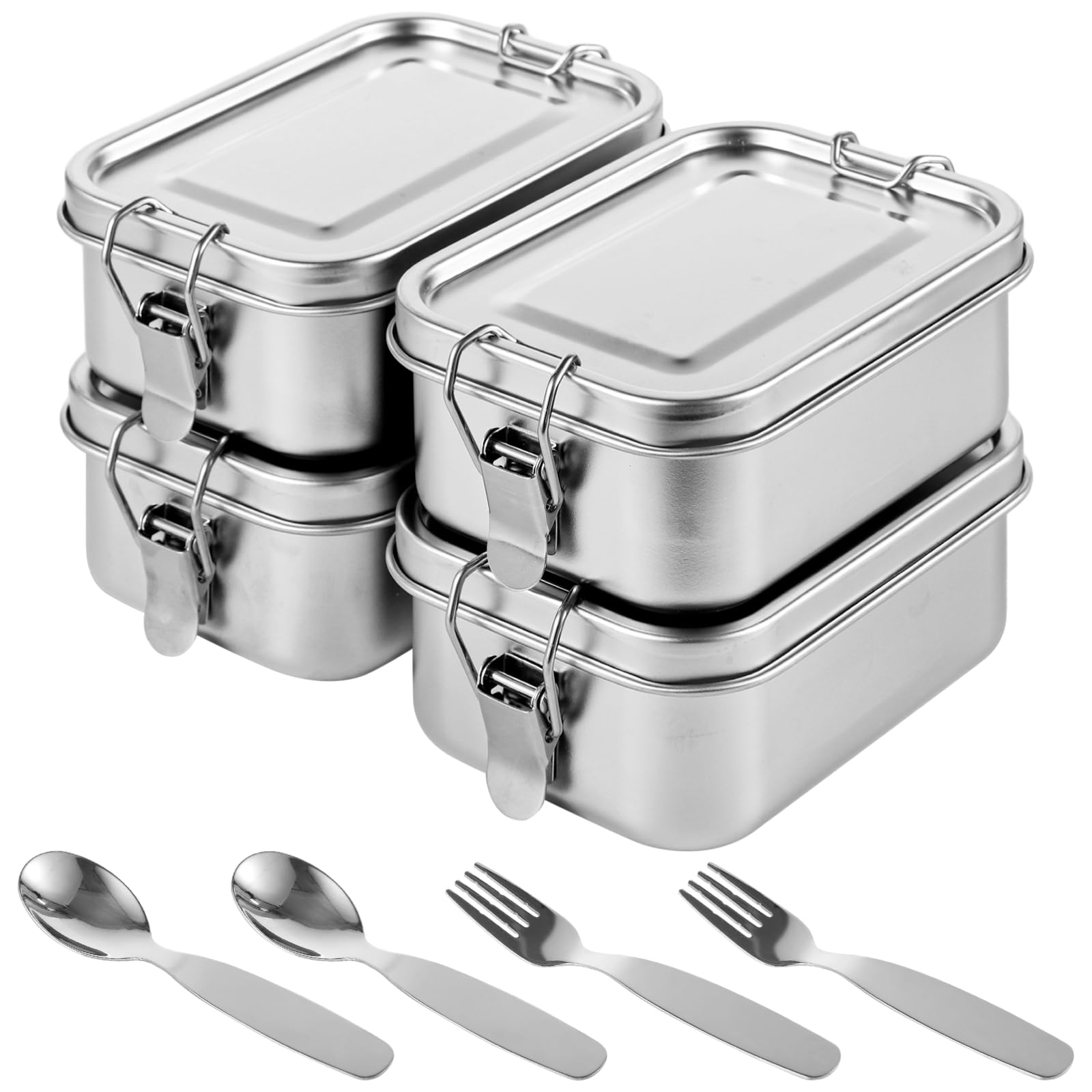 Photo 1 of TIMCORR 4 PCS Stainless Steel Bento Boxes,550ml 304 Lunch Boxes Containers Set,Food Storage Containers,Snack Box Metal Lunch Containers,Includes 2 Forks and 2 Spoons,Snack Boxes for Adults