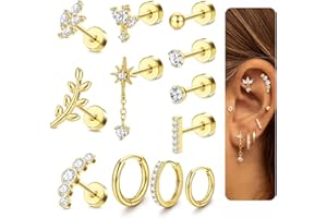16G Cartilage Earrings for Women Flat Back Earrings Hypoallergenic Surgical Steel Small Flatback Stud Hoop Cartilage Earring 
