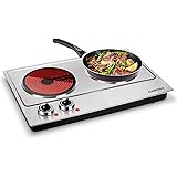 Cusimax Hot Plate, Ceramic Electric Double Burner for Cooking, 1800W Infrared Cooktop, Glass Electric Stove with…