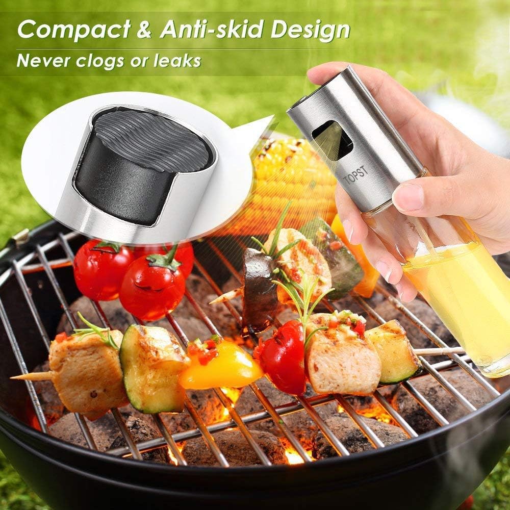 Olive Oil Sprayer, Transparent Food-grade Glass Oil Spray Portable Spray Bottle Vinegar Bottle Oil Dispenser for BBQ Making Salad Cooking Baking Roasting Grilling Frying Kitchen Stainless Steel: Kitchen & Dining