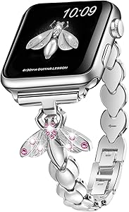 Sangaimei Strap Compatible Apple Watch Band 42mm 44mm Women Iwatch Band Dressy Stainless Steel Wristband for Apple Watch Series 6/5/SE/4/3/2/1 Silver