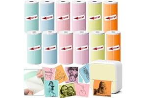 Mini Thermal Printer Sticker Paper, 12 Rolls Colored Thermal Sticker Paper Kids Instant Camera Refill Print Paper, Atnadov HD Thermal Paper for Most Kids Instant Camera (Colored -12 Rolls）