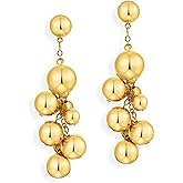 Agriajun Gold Ball Beaded Drop Dangle Earrings for Women, Trendy Statement Link Chain Lightweight Hypoallergenic Dangling Earing Fashion Party Jewelry Gift
