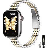 STIROLL Slim Metal Band Compatible with Apple Watch 41mm 40mm 38mm 42mm(Series 11 10) Women, Stylish Thin Stainless Steel Chain Straps for iWatch Bands Series 9 8 7 6 5 4 3 2 1 SE, Silver Gold