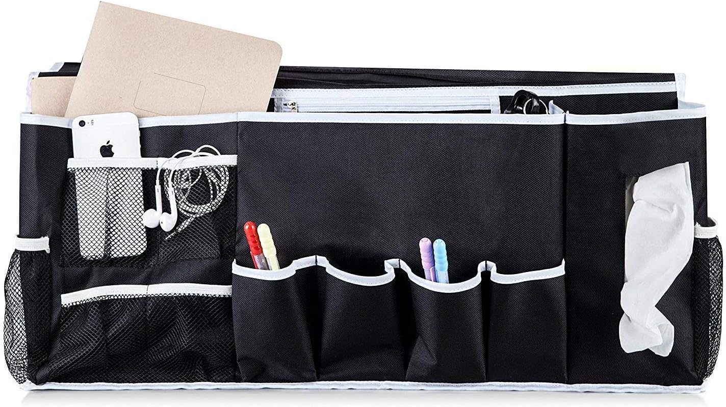 Bedside Caddy Organizer with 12 Pockets Hanging Storage Perfect for College Dorm Rooms and Bunk Beds. Large Size Holds Your Tissues, Books, Tablet, Phone, Water Bottle, and More