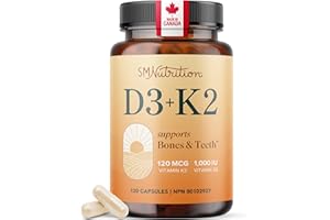 Vitamin D3 K2 | Bone & Teeth Support | Vitamin K2 120mcg + Vit D3 1000iu | MK-7 Formula for Optimal Bioavailability | Made in