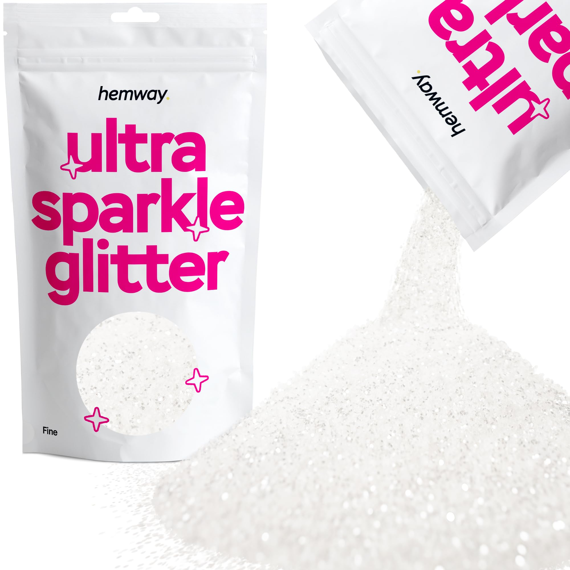 Hemway Ultra Sparkle Glitter White Iridescent 100g Fine | Glitter for Arts & Craft, Makeup, Nail Art, Crafting, Card Making, Sparkle Decoration